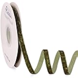 Ribbli Moss Green Velvet Ribbon 3/8 Inches Luxury Crinkled Green Christmas Ribbon for Gift Wrapping Crafts Home Decor-Continuous 10 Yard