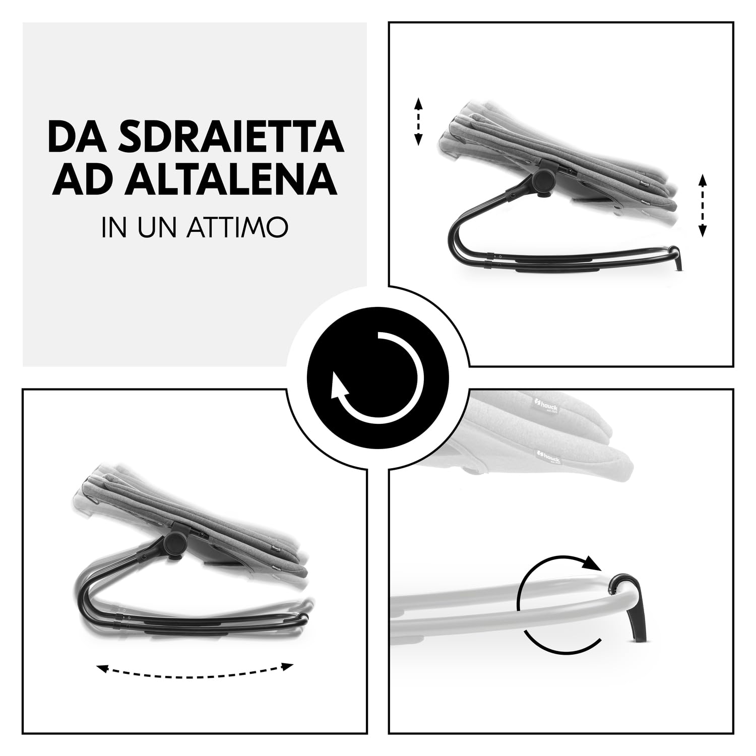 hauck Sdraietta Neonato 3in1 Per Seggiolone Pappa Alpha+, Beta+ e Arketa - Ergonomico Dondolo Neonato da 0 Mesi Fino a 15 kg, Con Cintura 5 Punti, Riduttore e Rivestimento in Cotone - Grigio Melange