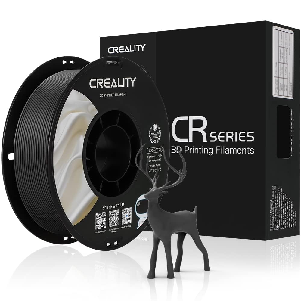 Creality Filamento PETG 1,75 mm, Ufficiale Filamento Stampante 3D Che Non si Aggroviglia, Forte Legame e Prestazioni a Sbalzo Precisione Dimensionale +/-0,03 mm, 2,2 lbs/Spool, Nero