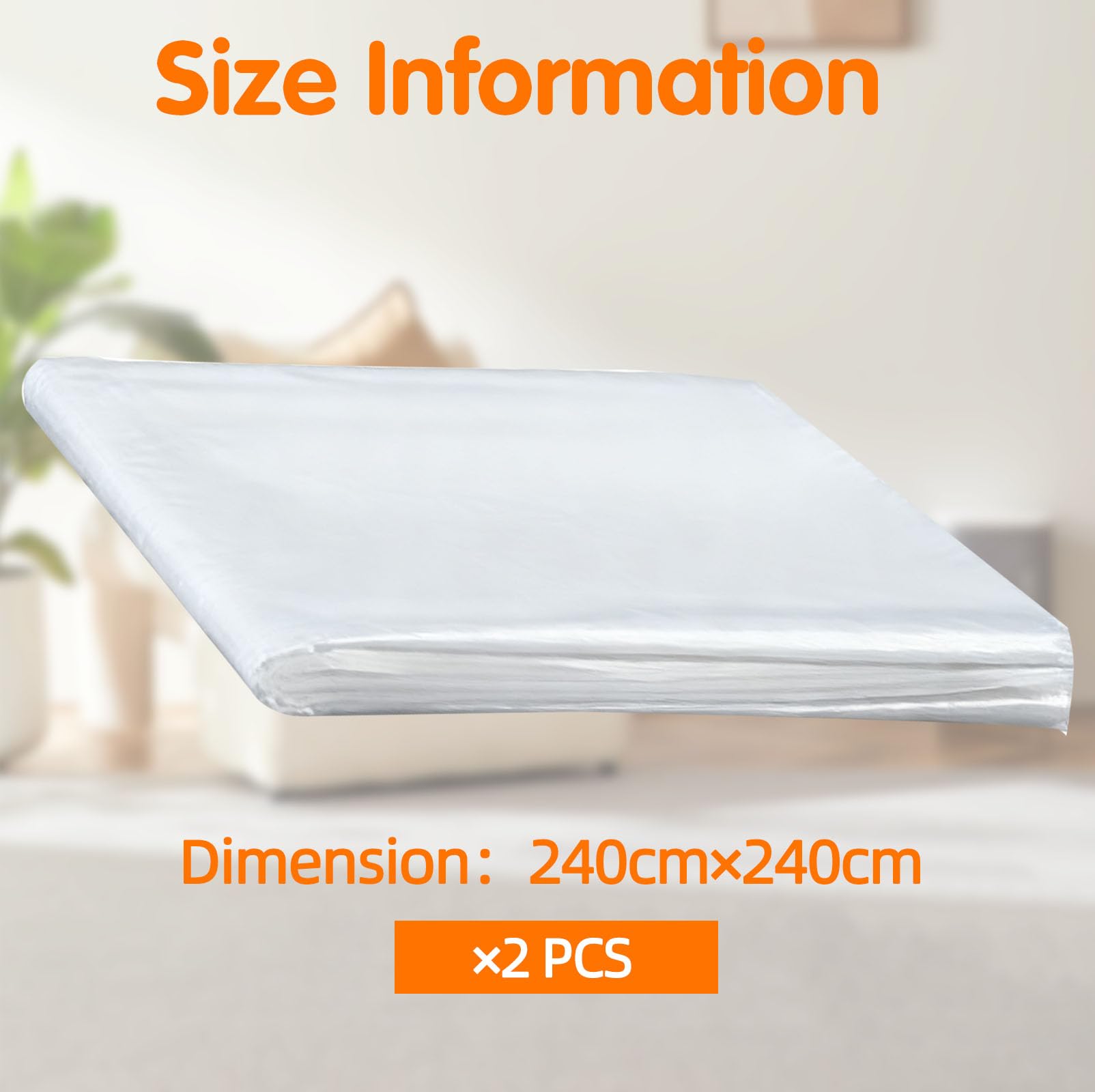 2Pcs 240*240cm Funda Muebles Plástico, Fundas Transparente Antipolvo, Protector Sofá Impermeables, Cubierta Extra Grandes Resistente, Protección Cubrir Película, Láminas Almacenamiento Móvil
