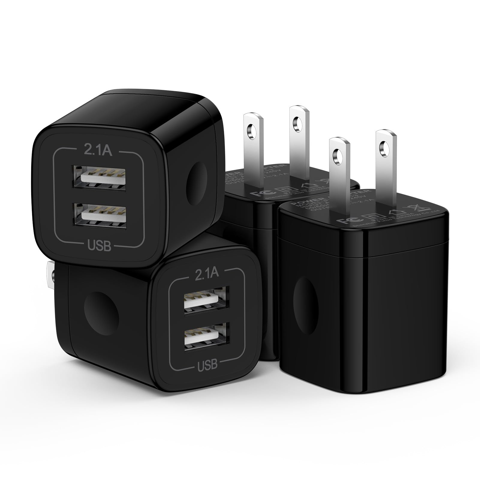 Photo 1 of [2-Pack] Double USB Charger Block, 5V 2.1A Dual Port Wall Charger Power Adapter,USB-A Charging Plug Box, Cube Charging Brick for iPhone 17/16/15/14/13/12/11/SE/XS/X/8, Samsung,Pixel,Android - Black