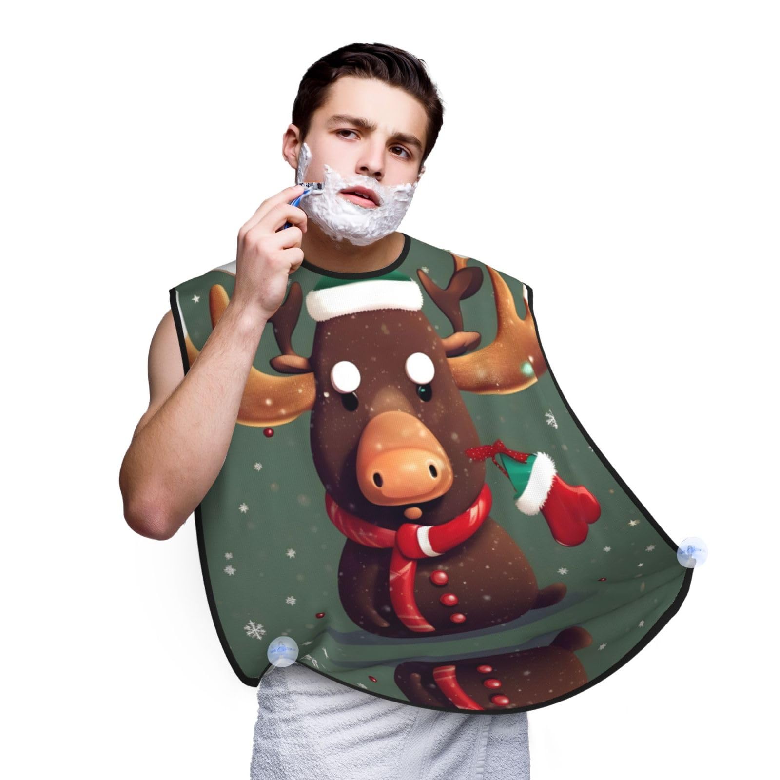 YQxwJL Funny Christmas Moose Head Print Beard Bib Apron, Shaving Apron For Dad, Men'S Hair Catcher For Shaving Best Gifts For Dad