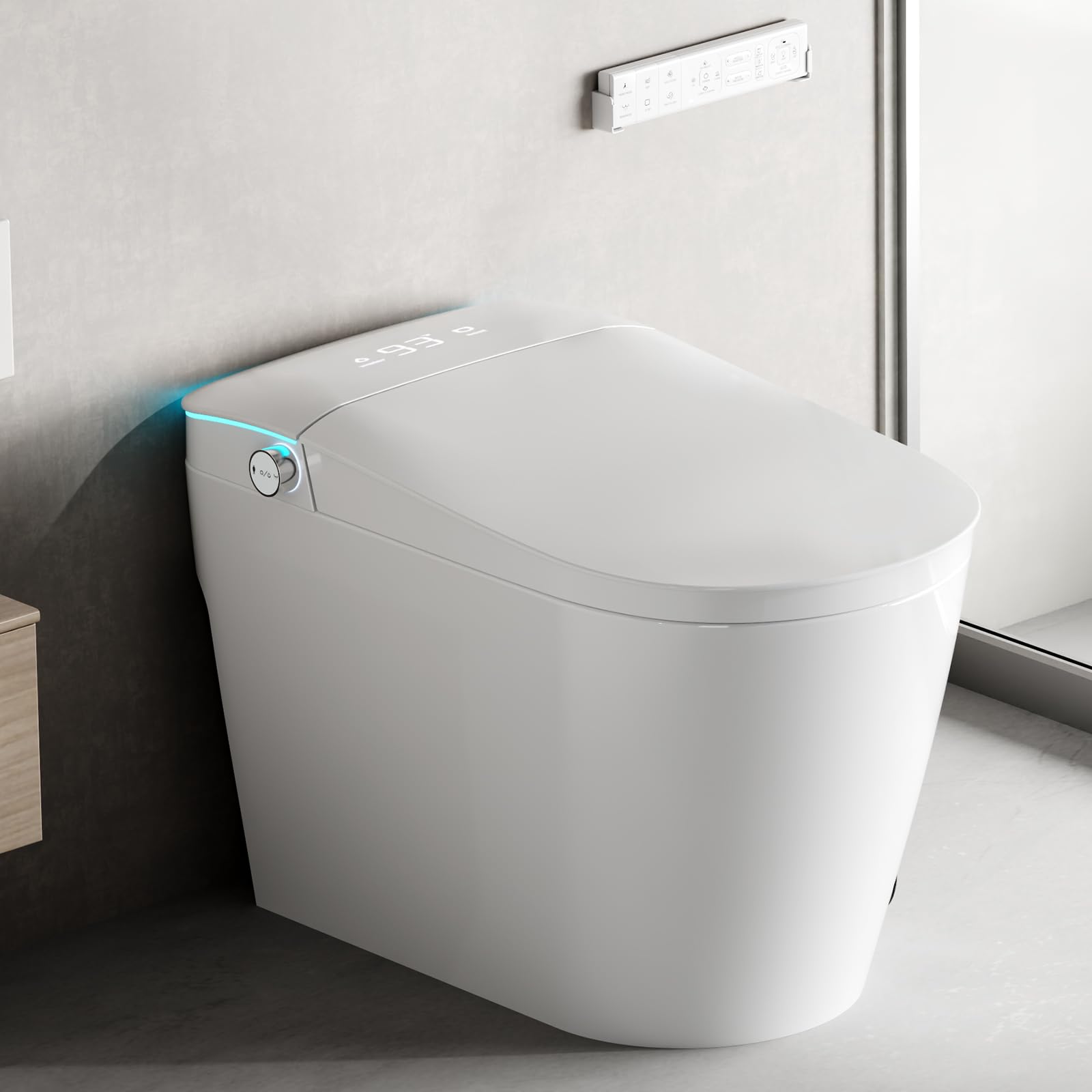 smart toilet with bidet built in, bidet toilet with heated seat and night light, one piece toilet for bathroom, uv-c light, foam shield, dual flush - manual lid/seat