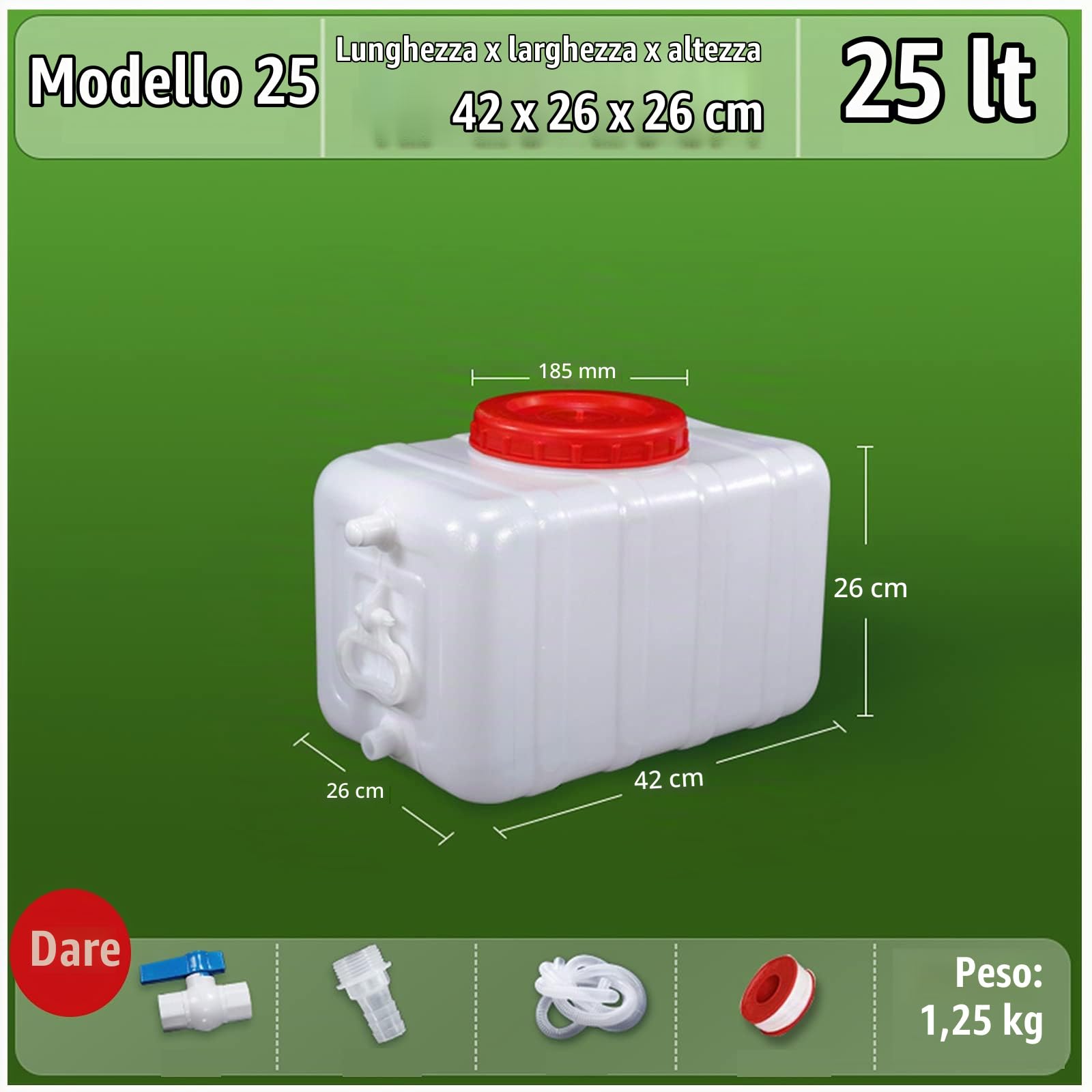 Tanica per acqua Home Storage Secchio In Plastica 25L/30L/45L/75L/110L/155L/200L，Bianca Campeggio Escursionismo Deposito D'acqua Secchiello，Acqua Potabile Auto Secchiello，Serbatoio Per Acqua(Size:25L)