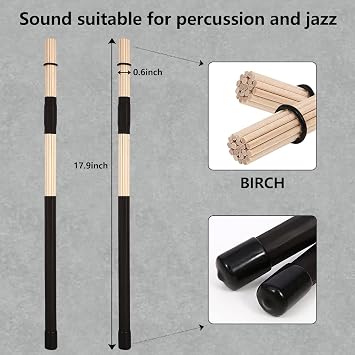 Drumbrush Set 4Pairs,Cahon Metal Wire Brushes,Jazz Nylon Brushes,Percussion,Bamboo Tie Rods,Birch Multi-Rod Bundle Sticks with Blue Drumstick Bag,Suitable for beginners