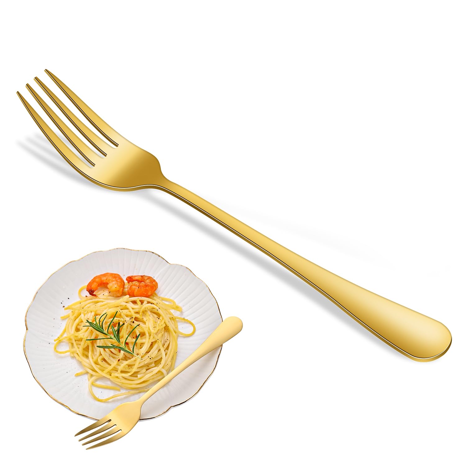 Gold 12-Piece Table Forks Set,Golden Stainless Steel Dinner Fork for Home,Mirror Polishing Metal Cutlery Forks for Kitchen,Modern Silverware Fork