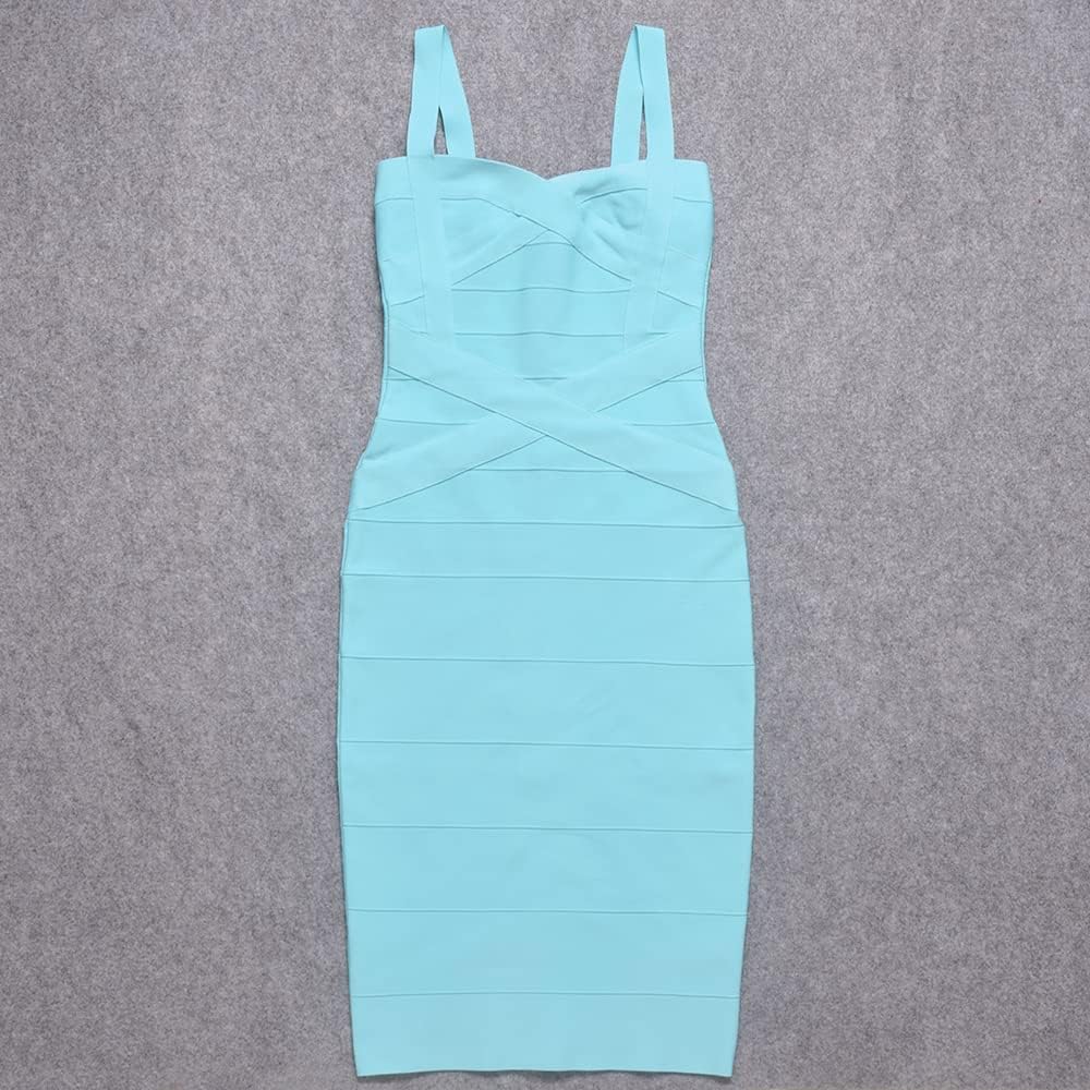 Midi-Calf Solid Color Spaghetti Strap Rayon Bandage Dress - Image 3