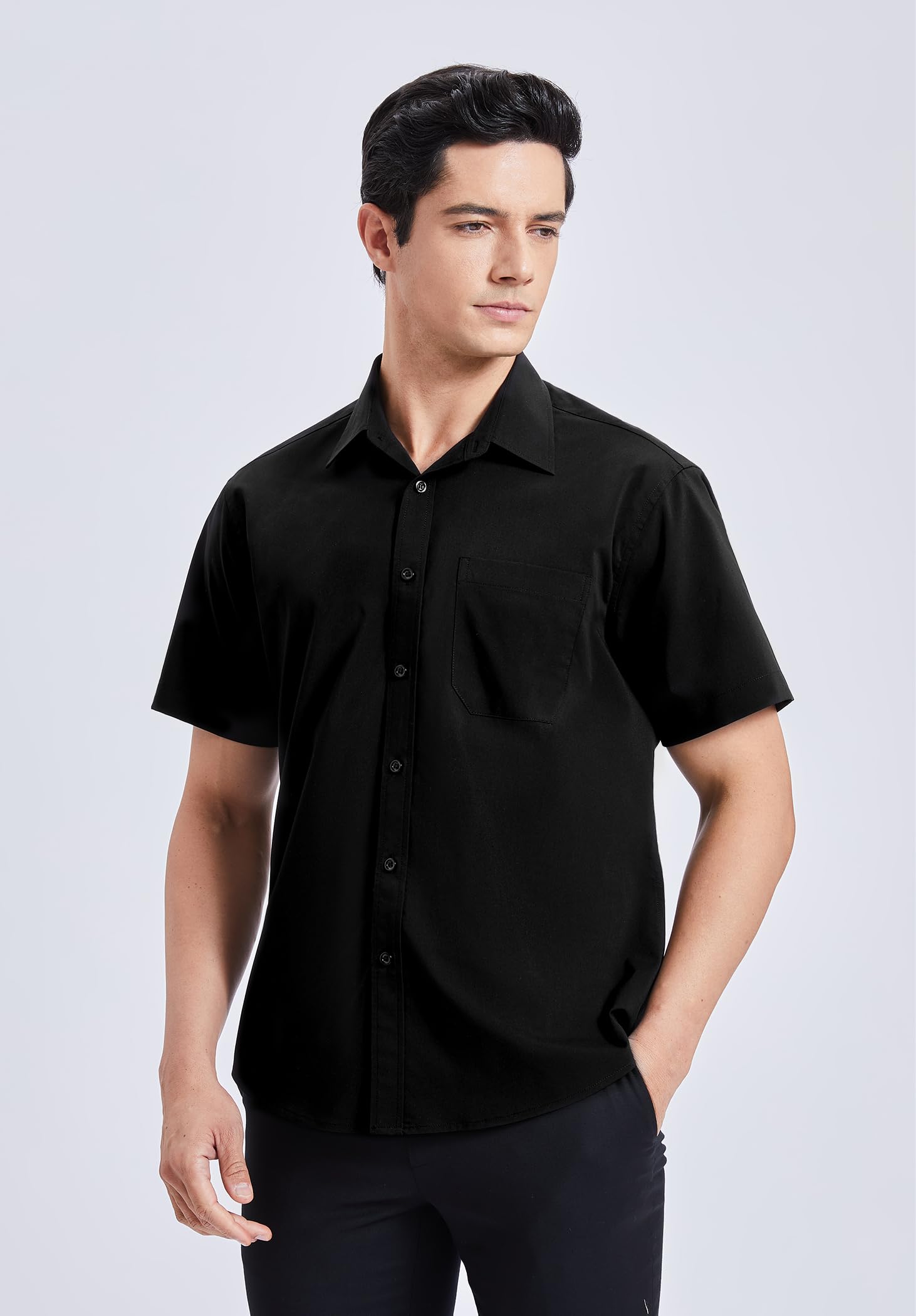 HISDERN Camisa de Vestir Manga Corta Hombre - Sólida con Bolsillo Pecho S-4XL