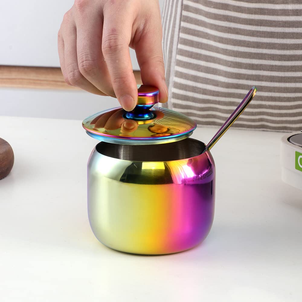 Juego de salero y pimentero de acero inoxidable, dispensador de sal y pimienta, 2 piezas para cocina (Rainbow-tres)