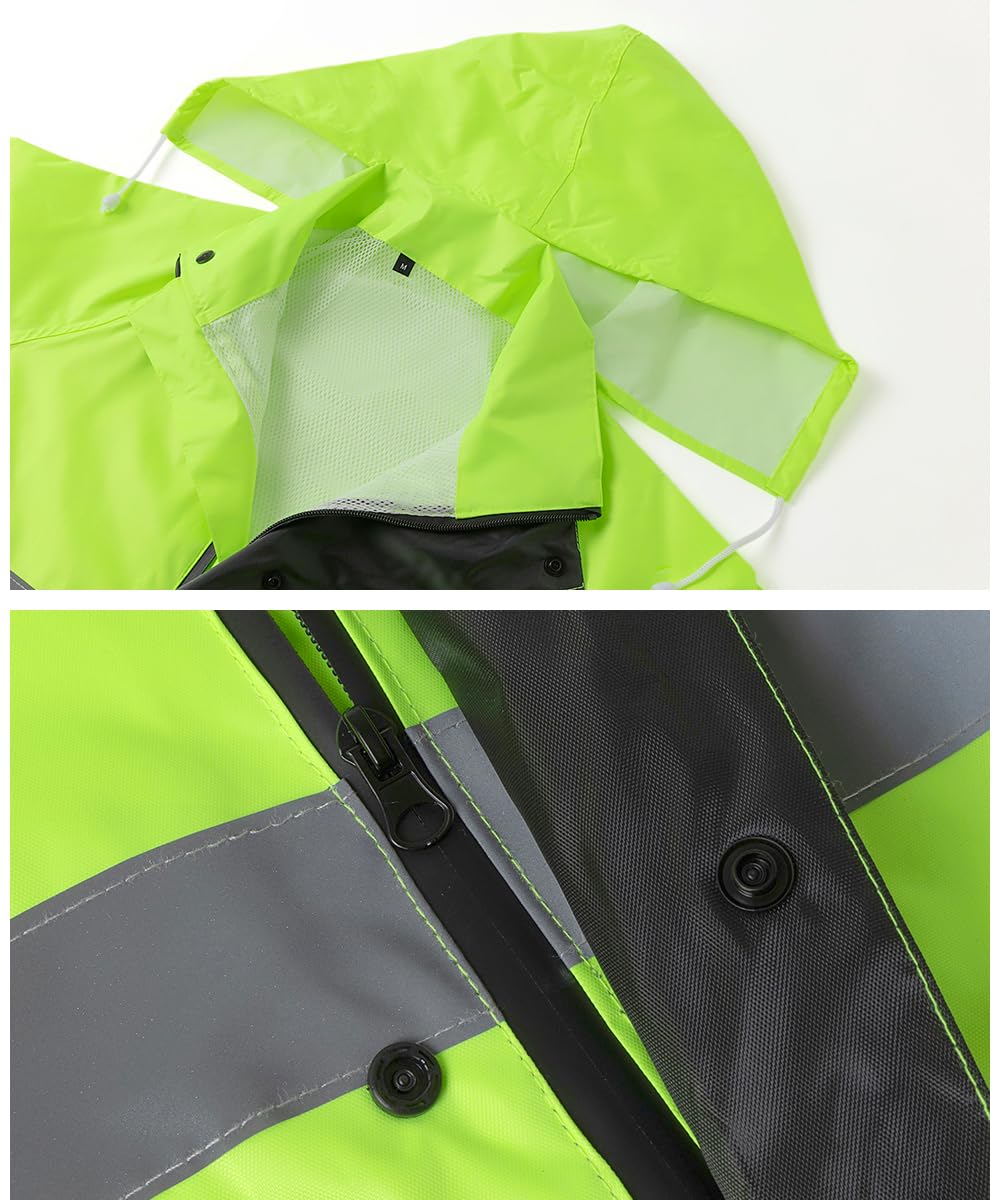 Veste Homme Impérmeable à Capuche Léger Haute Visibilité Manteau de Pluie Impermeable Veste de Pluie Réfléchissants Vêtements de Pluie