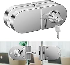 Ranbo Frameless Double-Sided Glass Door Lock, No-Drill, 304 Stainless Steel, Key Lock, Silver, Glass Door Lock, Suitable for 10mm-12mm Thick Glass Doors, Includes 3 Keys, Polished Chrome Finish