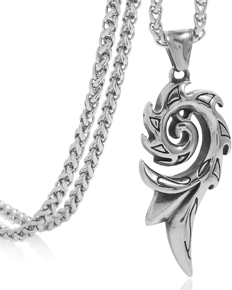 FIZIZDH Stainless Steel Bath Fire Reborn Phoenix Fire Pendant Necklace Unisex 24 inch Keel Link Chain