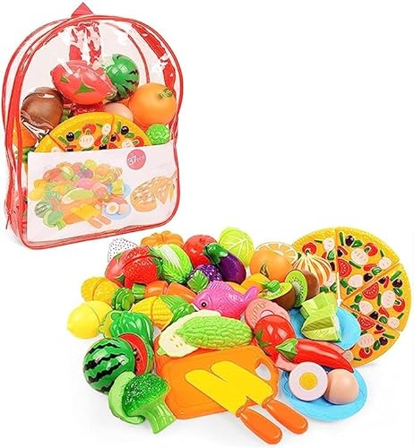 Jinmoioy おままごとセット 野菜 果物 シーフード ハンバーグ コンロ 食器 24点/ 37セット 台所用品セット キッチン玩具 切れる 親子遊び おもちゃ 男の子 女の子に 誕生日プレゼント 贈り物 (37点セット)