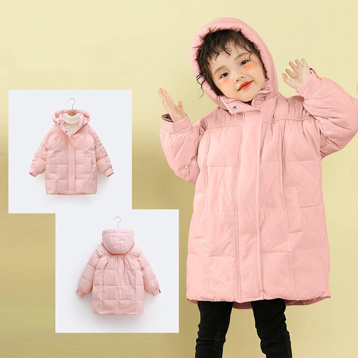 Girls Long Hooded Puffer Jacket Down Warm Winter Coats Cotton Padded Windbreaker Overcoat for Kids 4-12 Years