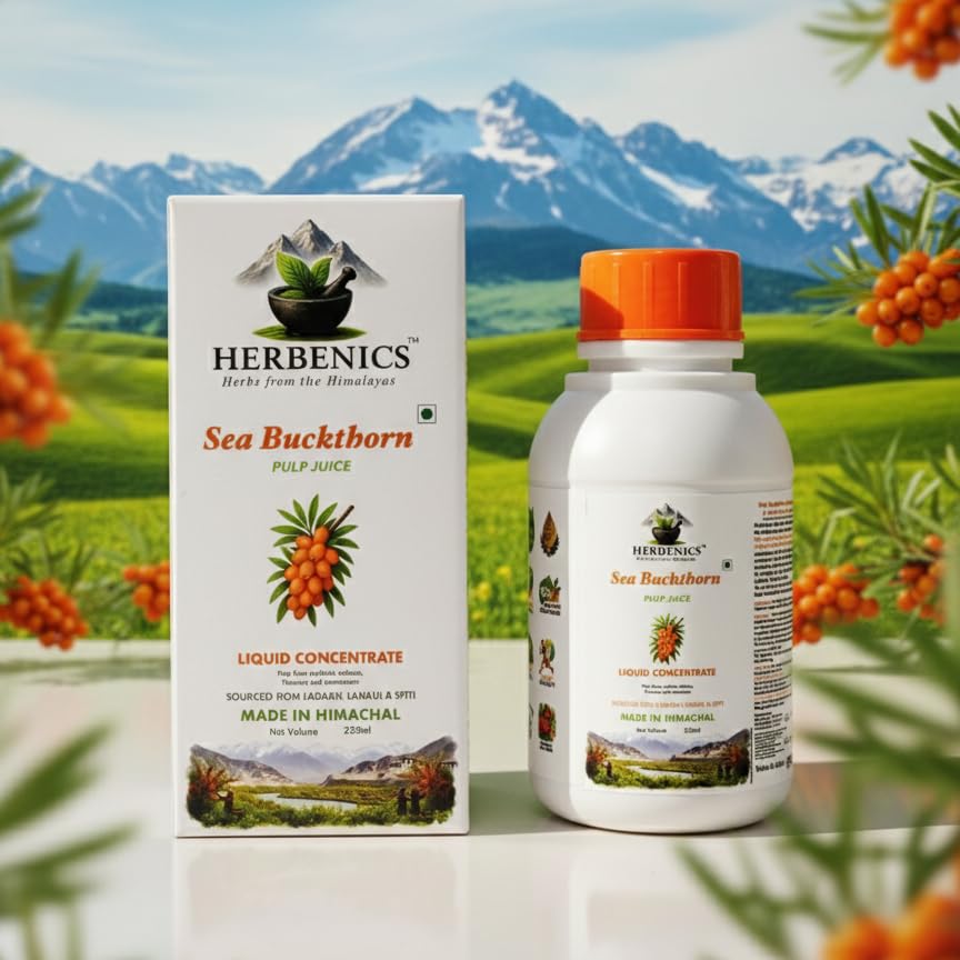 Herbenics Himalayan Sea Buckthorn Pulp Juice | Premium Natural Cold-Pressed Liquid Concentrate from Fresh Himachal Sea Buckthorn Berries | Rich in Vitamin C, Omega Fatty Acids, Rich Source of Omega 3,6,7 & 9. Antioxidants & Essential Nutrients for Skin, Immunity & Overall Wellness-image-26
