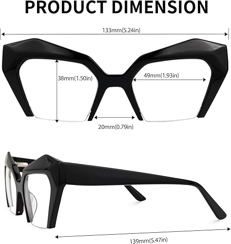 Miniatura 5 de VOOGLAM Gafas gruesas de gran tamaño con bloqueo de luz azul de ojo de gato, marco de gafas de moda para mujeres, antifatiga ocular y Eneas UV