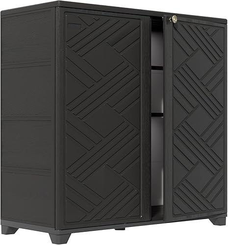 Miniatura 10 de HOMSPARK Armario de almacenamiento para interiores y exteriores con puertas, caja de almacenamiento de plástico HDPE de 34 x 15 x 34 pulgadas para