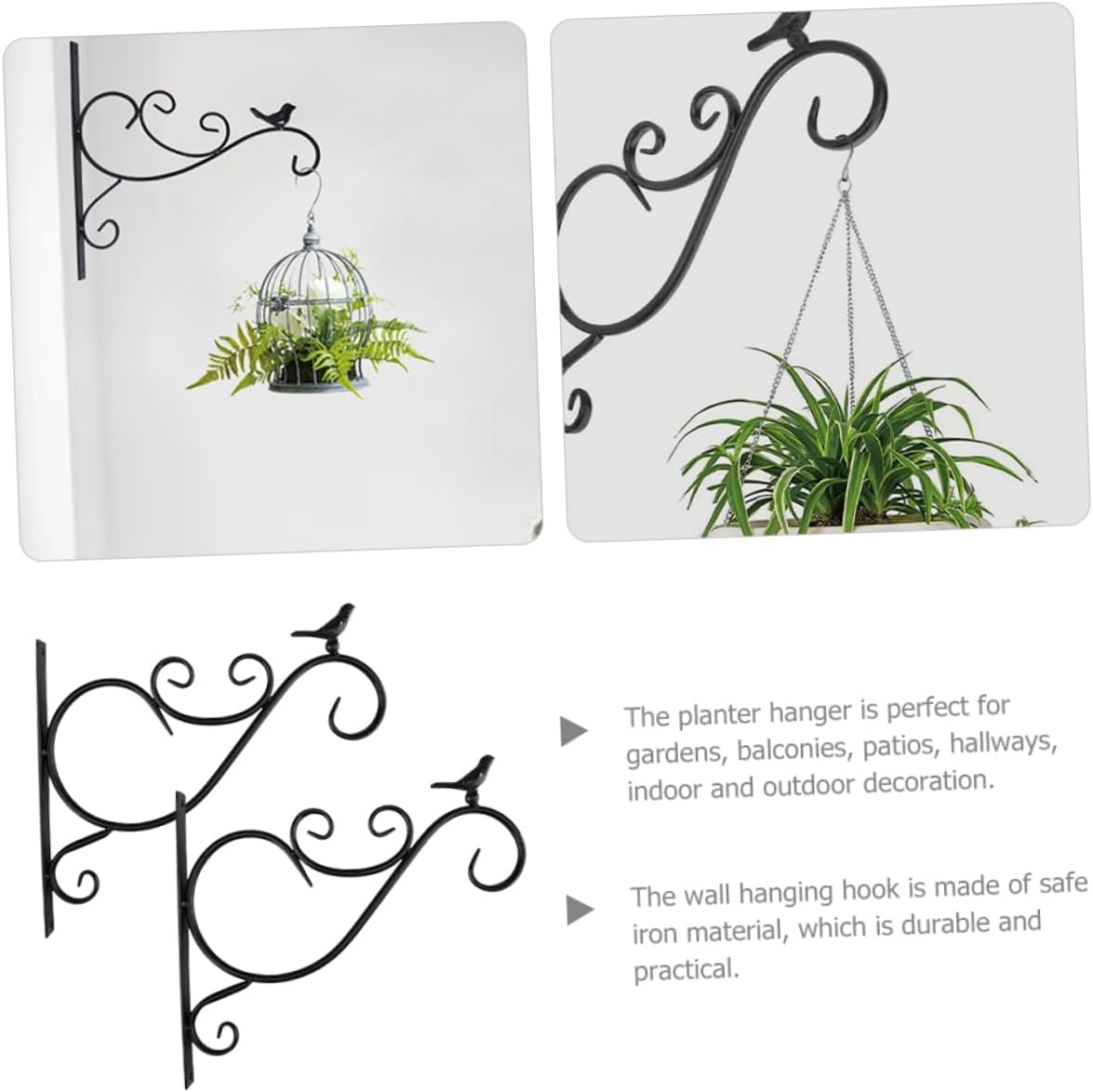 Milisten 2-Piece European Wall-Mounted Hanging Flower Basket Bracket Metal Hooks for Plants Sturdy Plant Holder for Garden Decor