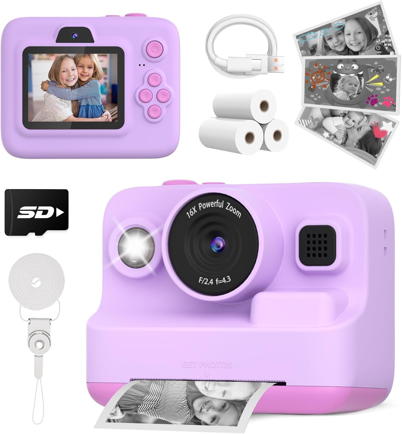Yehtta Kids Instant Print Camera,Dual-Lens Selfie Camera for Kids, Purple