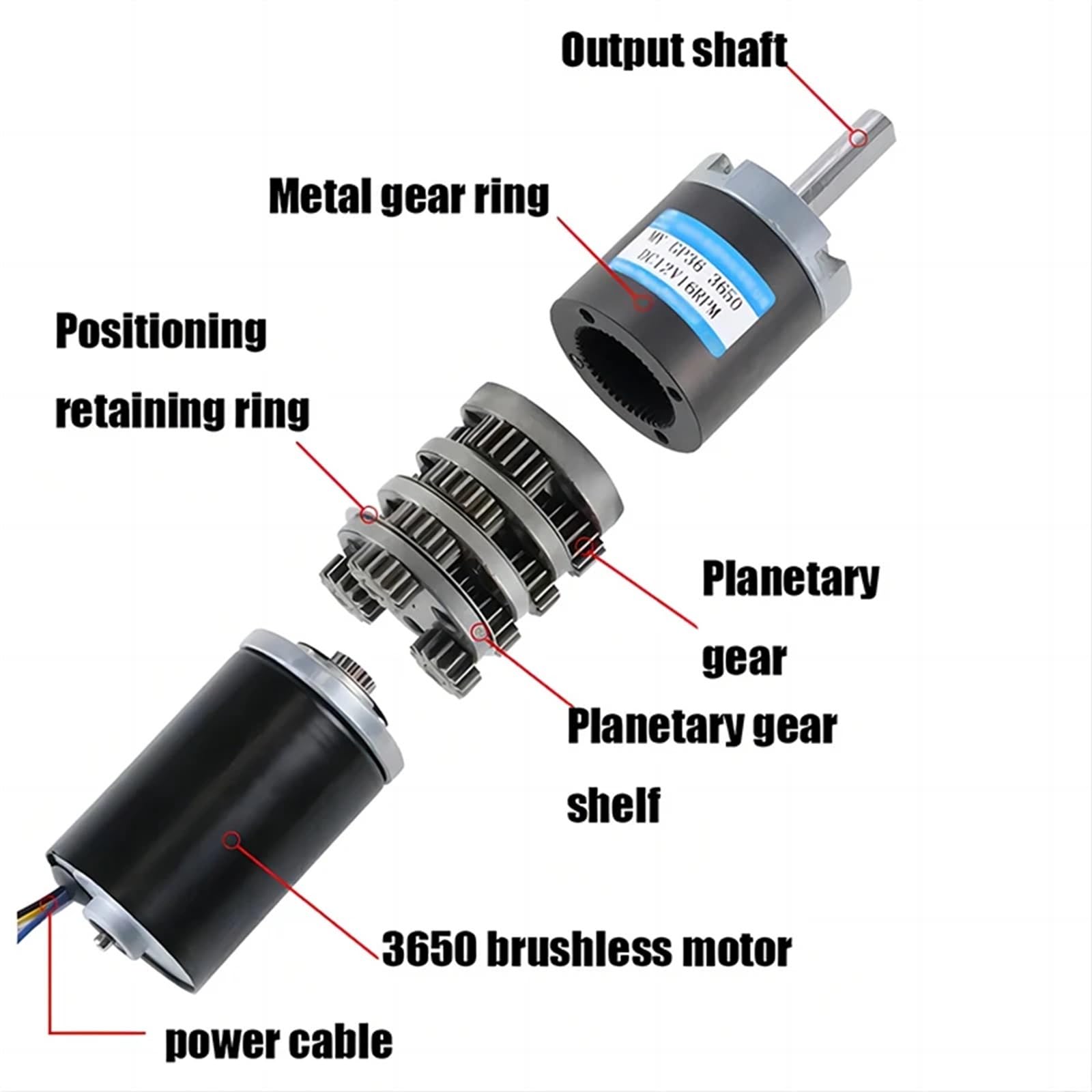 36GP-3650 Micro DC silnik przekładniowy, 12 V, 24 V, do przodu i do tyłu, regulowana prędkość 11PRM ~ 2160PRM, bezszczotkowa przekładnia planetarna, wysoki moment obrotowy (8 mm, 5 linii, 24 V 98 obr