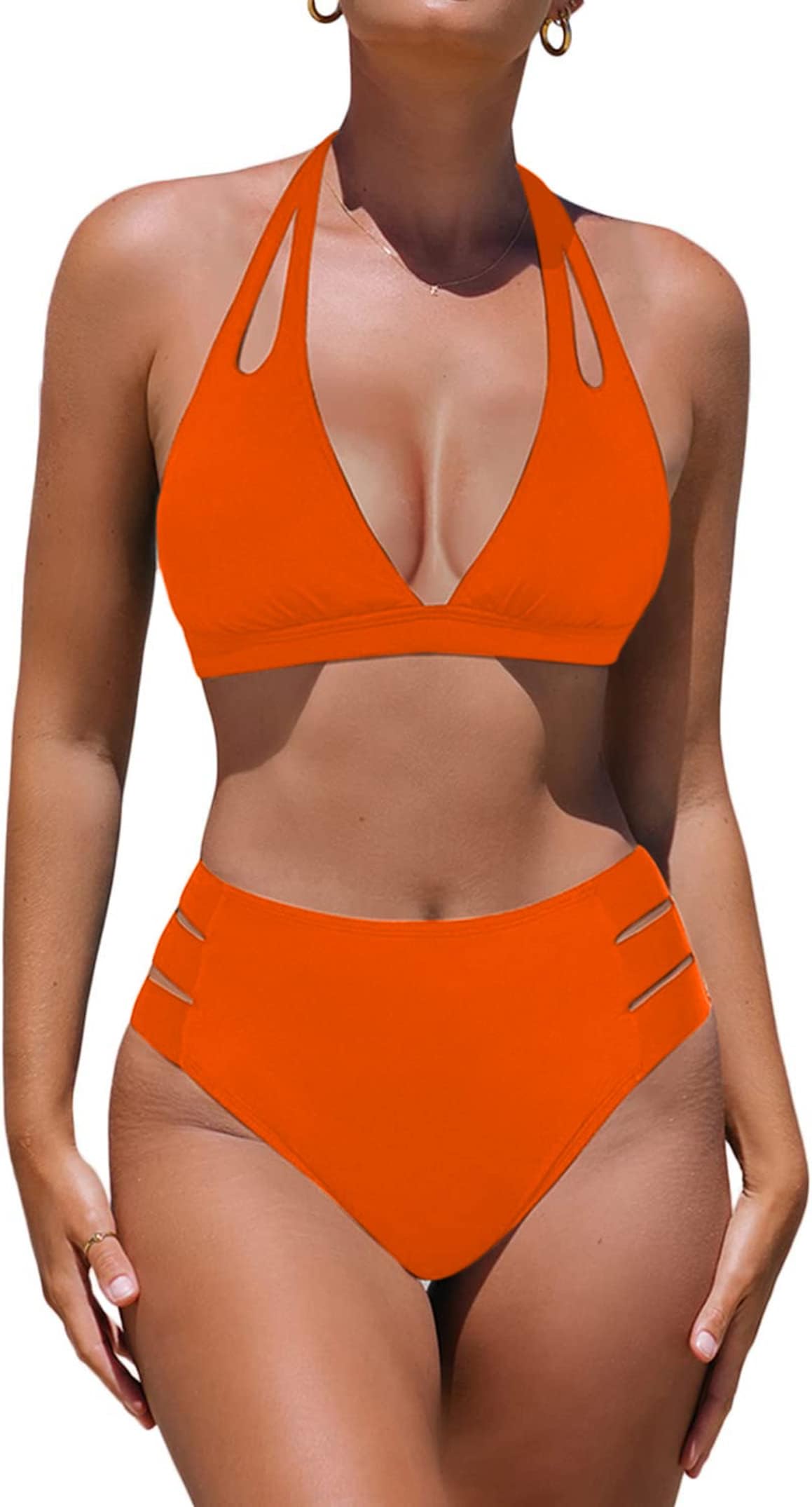 HilinkerBikini Sets for Women High Waisted Bathing Suits V Neck 2 Piece Swimsuit