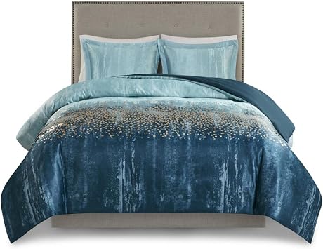 Madison Park Midnight Garden Polyester Duvet Set with Navy Finish MP12-7833