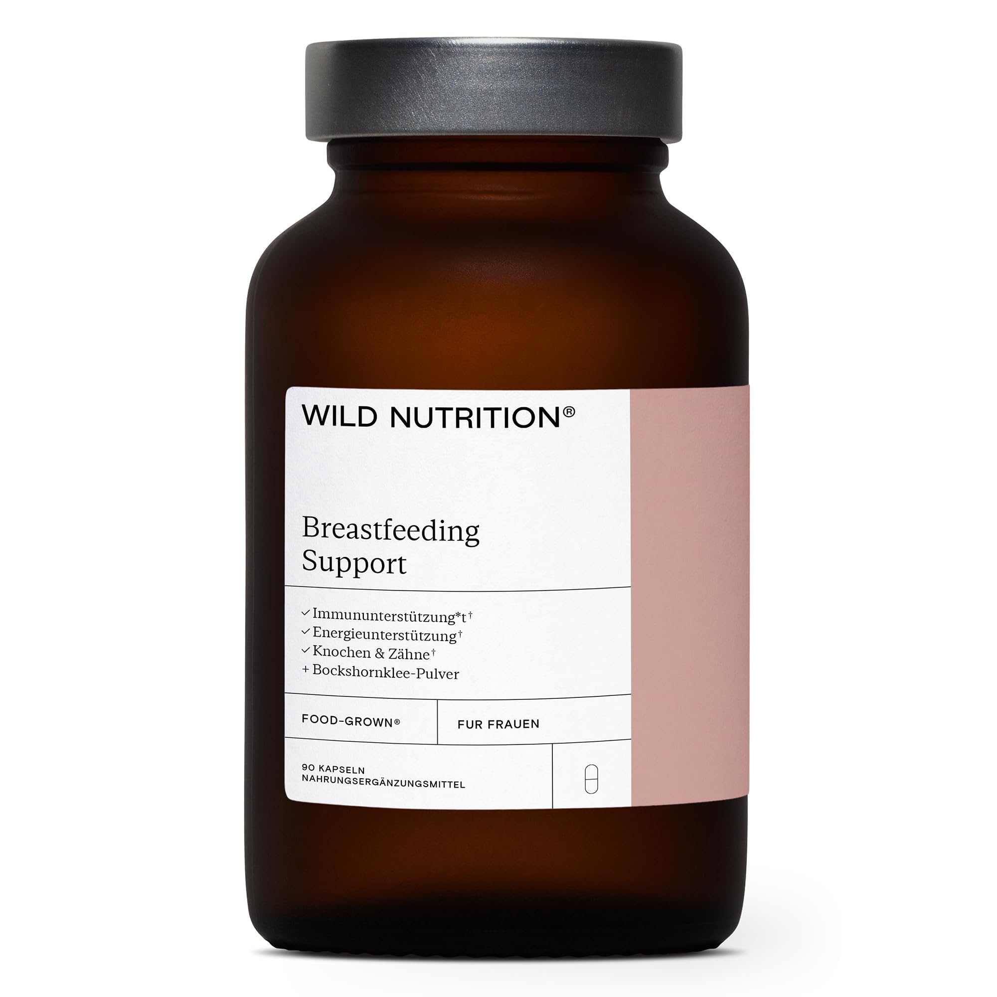 WILD NUTRITION Food-Grown® Vitamine für die Stillzeit | Vitamine für Energie und Immunstärkung nach der Geburt | Vitamin B6, Zink, Eisen und Selen | Bockshornklee & Brennnessel | 90 Kapseln