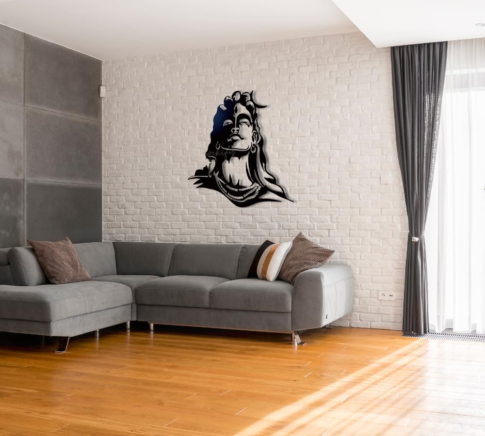 Pikify Iron Floating Metal Wall Art for Living Room | Antique Contemporary Frame | 3D Effect (Adiyogi Shiva, Large) 3