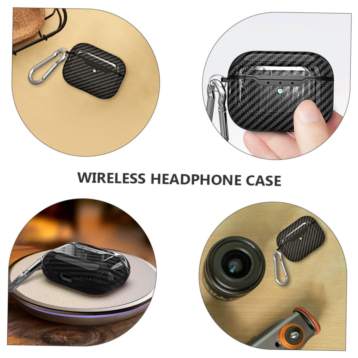 HOMSFOU 4piezas Funda para Pro Textura De Fibra De Carbono Protector De Auriculares Inalámbricos Resistente Rayones y Polvo Accesorio Moderno y Elegante