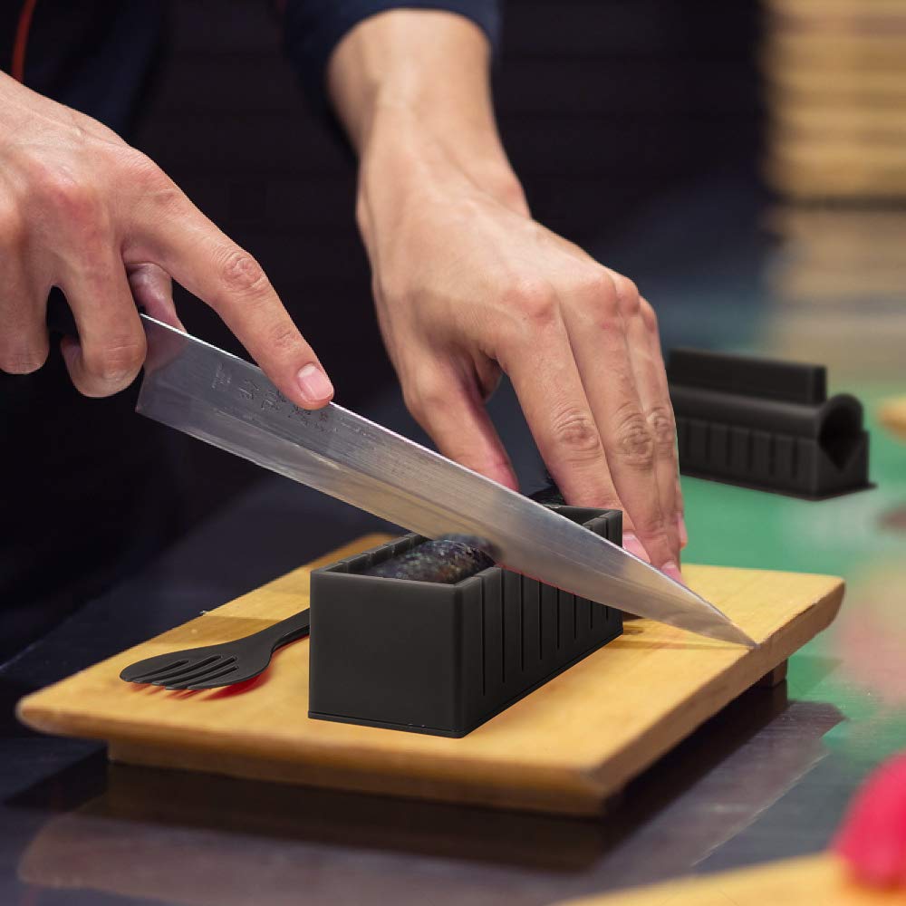 Sushi Maker - Kit di 17 stampi per sushi riso, rotolo per sushi con 8 forme con kit fai da te, sushi piatti, rotoli di bambù e bacchette (nero)