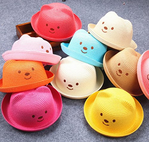 Baby Sun Hat,Kids Toddler Boy Girls Cat Ears Summer Straw Hat Bucket Sun Protection Cap2