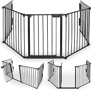 FACILITYS - Barrière de Sécurité Enfant - Grille Protection Cheminée Enfant Pliable - Grand Format en Métal de 300 cm - 1 Porte et 5 Panneaux Préassemblés - Barrière Poêle à Bois et Escalier
