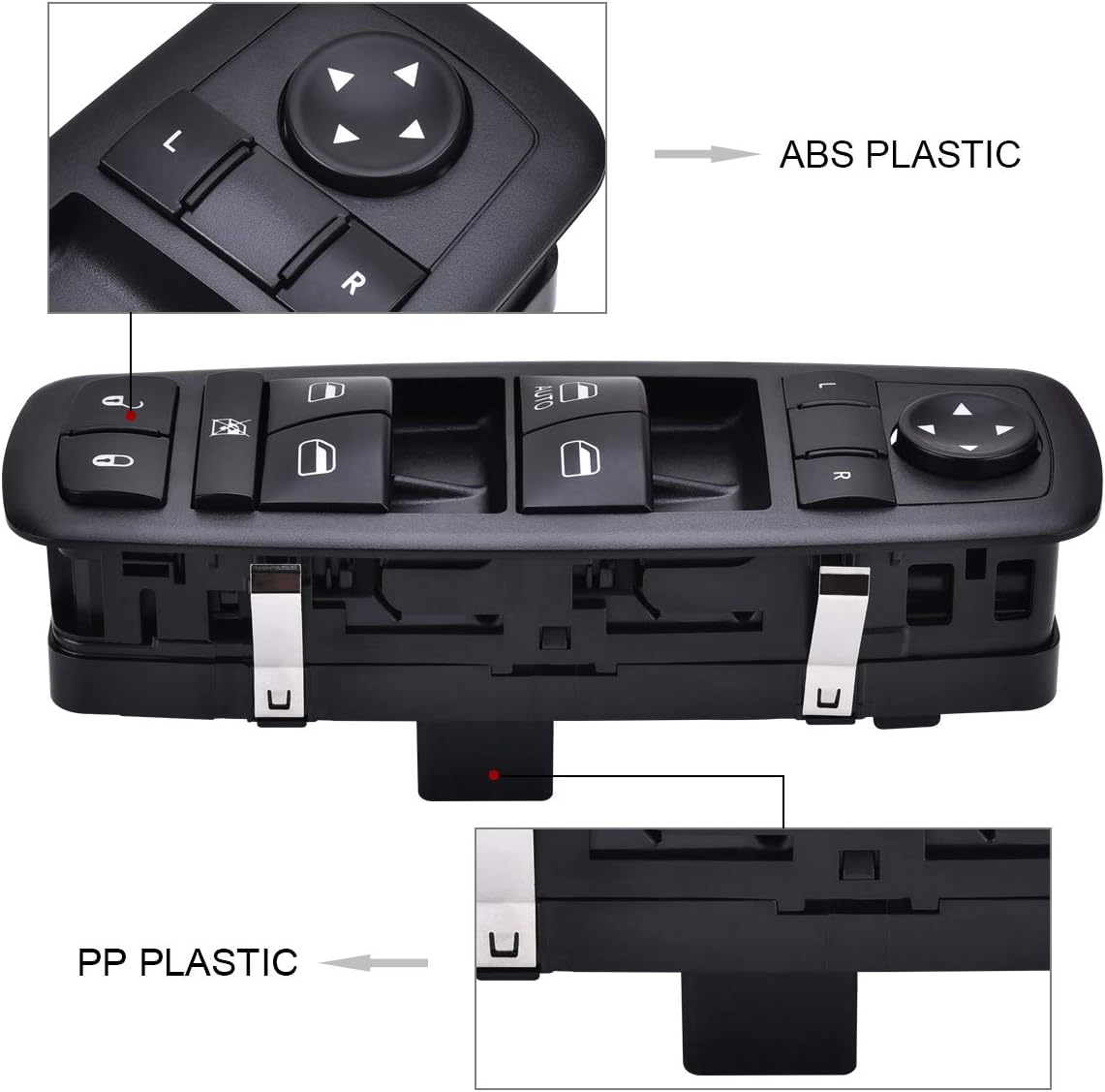 8+13 PINS Master Power Window Switch Left Driver Side Compatible with Dodge Journey 2009 2010 Nitro 2008-2012, Compatible with Jeep Liberty 2008-2012 Replaces 4602632AB 4602632AD 4602632AC