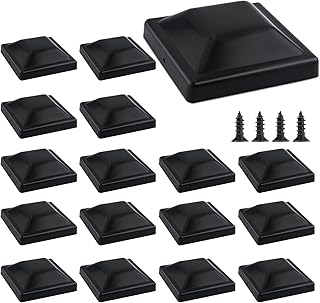 16pcs Plastic Fence Post Caps, Black Fence Post Caps 4 x 4 (3.5 x 3.5) Inch Fence Post Toppers with Screws Waterproof and Keep Post from Cracking