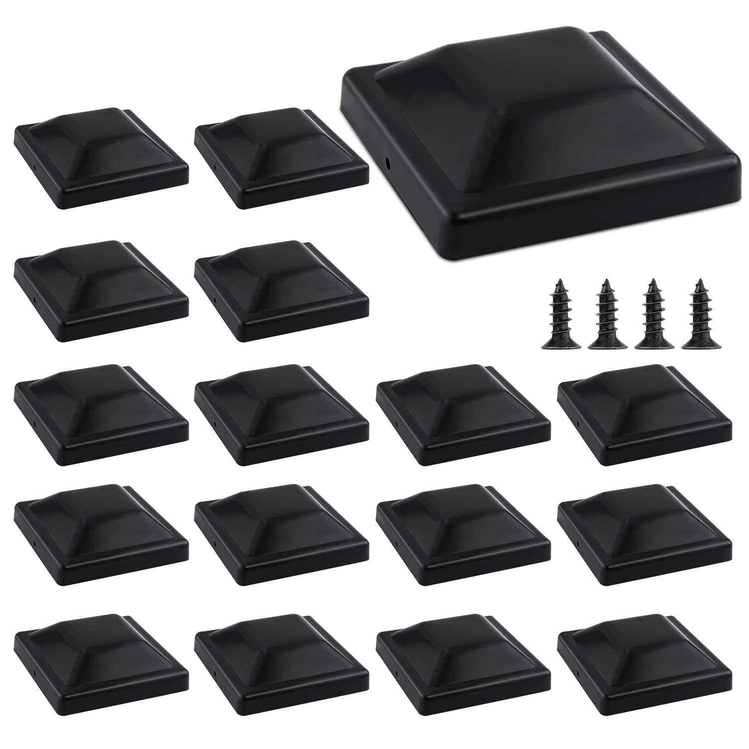 16pcs Plastic Fence Post Caps, Black Fence Post Caps 4 x 4 (3.5 x 3.5