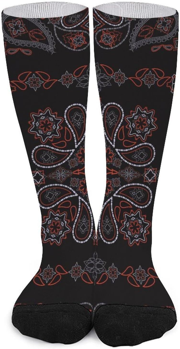 Bandana Black And Red Paisley Knee High Socks Athletic Long Stockings Sport Casual Crew Tube Sock Boot 40cm
