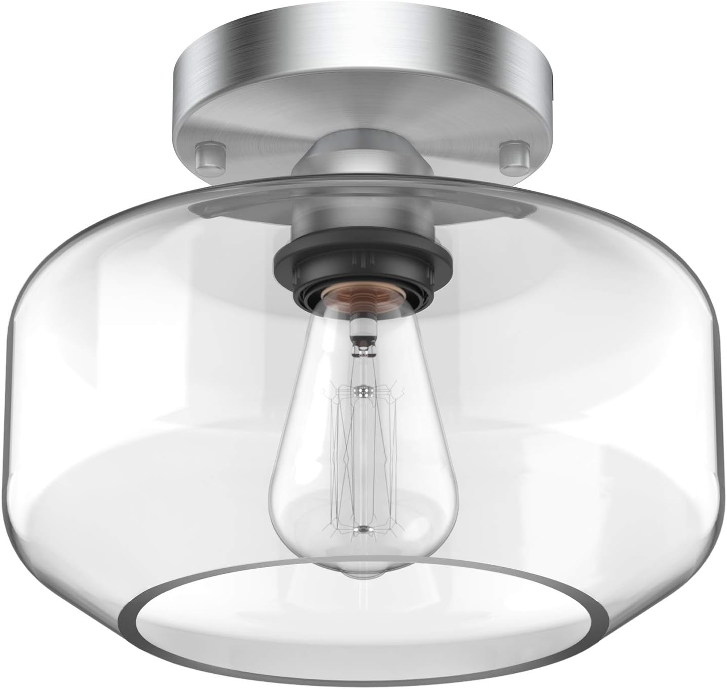 Semi Flush Mount Ceiling Light, Industrial Ceiling Lighting Fixture, Farmhouse Light Fixture with Clear Glass Pendant Shade for Hallway Entryway Porch Corridor Foyer, Bulb Not Included(Brushed Nickel)