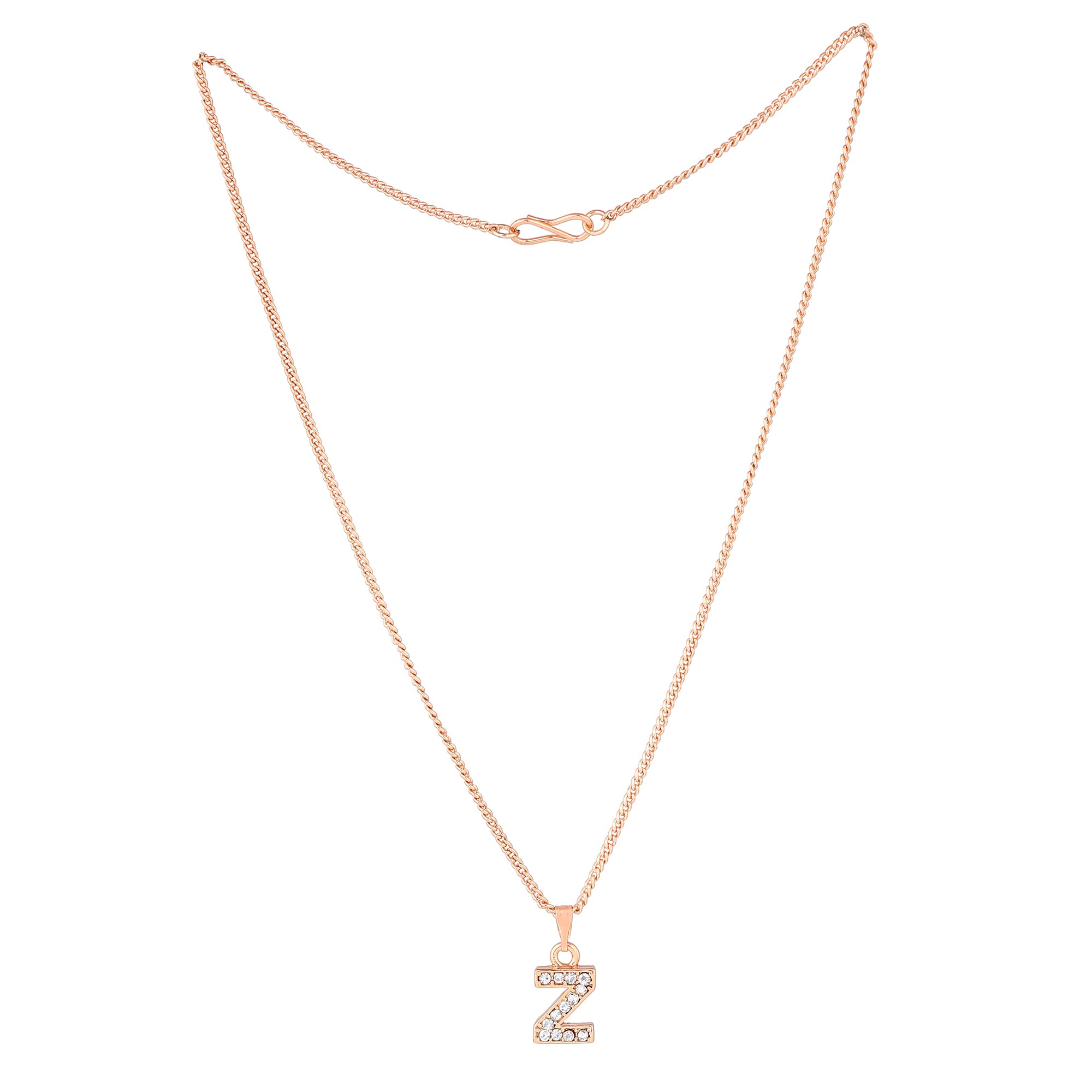 Rose Plated Small Letter Pendant with Crystals