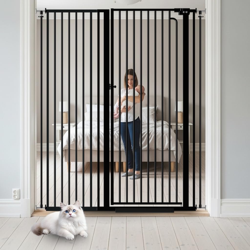 57" Extra Tall Cat Gate for Doorways 43.31'' - 48.03'' Wide Pet Gate Indoor, Pressure Mounted Walk Through Safety Metal Gates for Stairs, Extra Wide