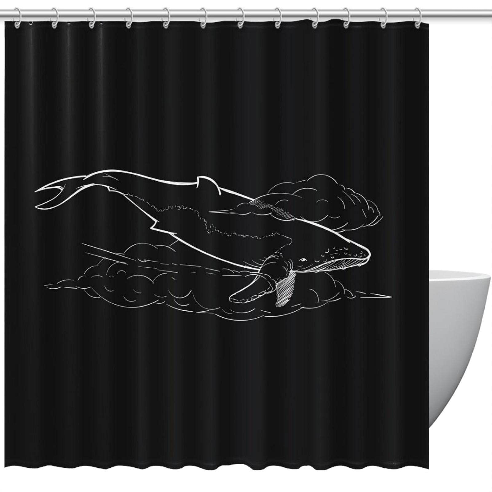 Rideau de douche baleine noir superbe finition 183 cm pour douche enfant