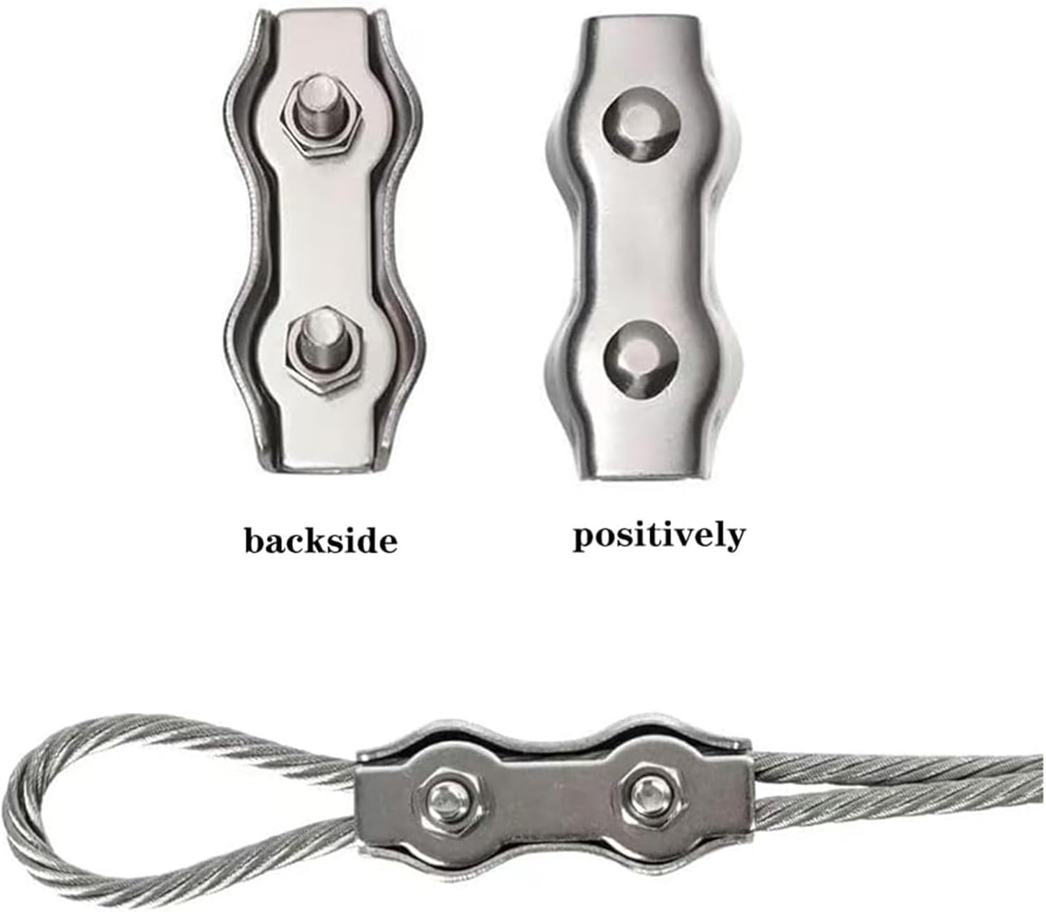 M2-M8 Stainless Steel Double Post Bolt Clip Wire Rope Cable Clamp - Durable DIY Fastener for Secure Grip(M4-10pcs)