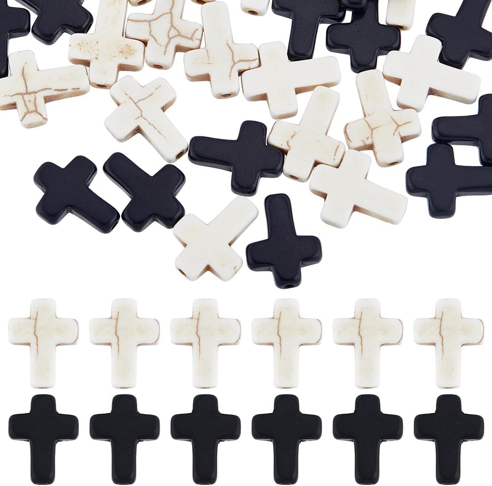 SUNNYCLUE 1 Box 200Pcs White Cross Beads Synthetic Turquoise Tiny Small Cross Beads Semi Precious Stone Bead Easter Holiday Beads for Jewelry Making Kit Adult Women Bracelets 8x10mm