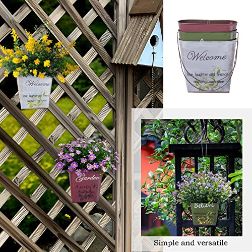 Gdyooshow 3Pcs 7.4" Tall Galvanized Metal Hanging Planter Rustic Wall Flower Bucket Echelon Wall Pot For Garden Balcony Indoor Or Outdoor #TOP3