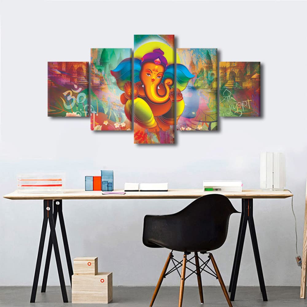Amazon.com: 5 Panel Wall Art God Ganesha Canvas Paintings Office