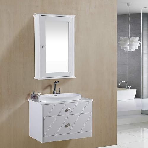 Miniatura 4 de SPSUPE Armario de baño con espejo, gabinete de almacenamiento montado en la pared, botiquín con puerta individual, gabinete multiusos para baño,