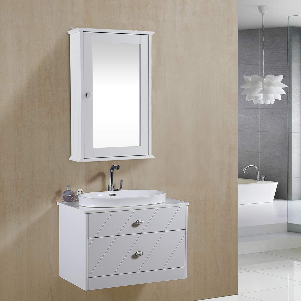 COSTWAY Armoire Murale Salle de Bain, Placard de Rangement Toilettes, avec Miroir, Meuble de Rangement avec Étagères à Hauteur Réglable, 34 x 15 x 53 cm, Blanc