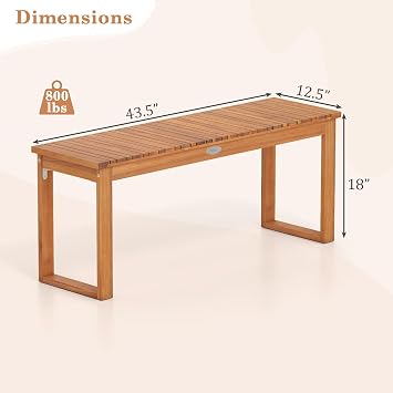 Tangkula Acacia Wood Outdoor Bench Backless, 2-Person Wood Patio Bench with Slatted Seat, Outdoor Backless Dining Bench for Backyard, Poolside, Porch (43.5)