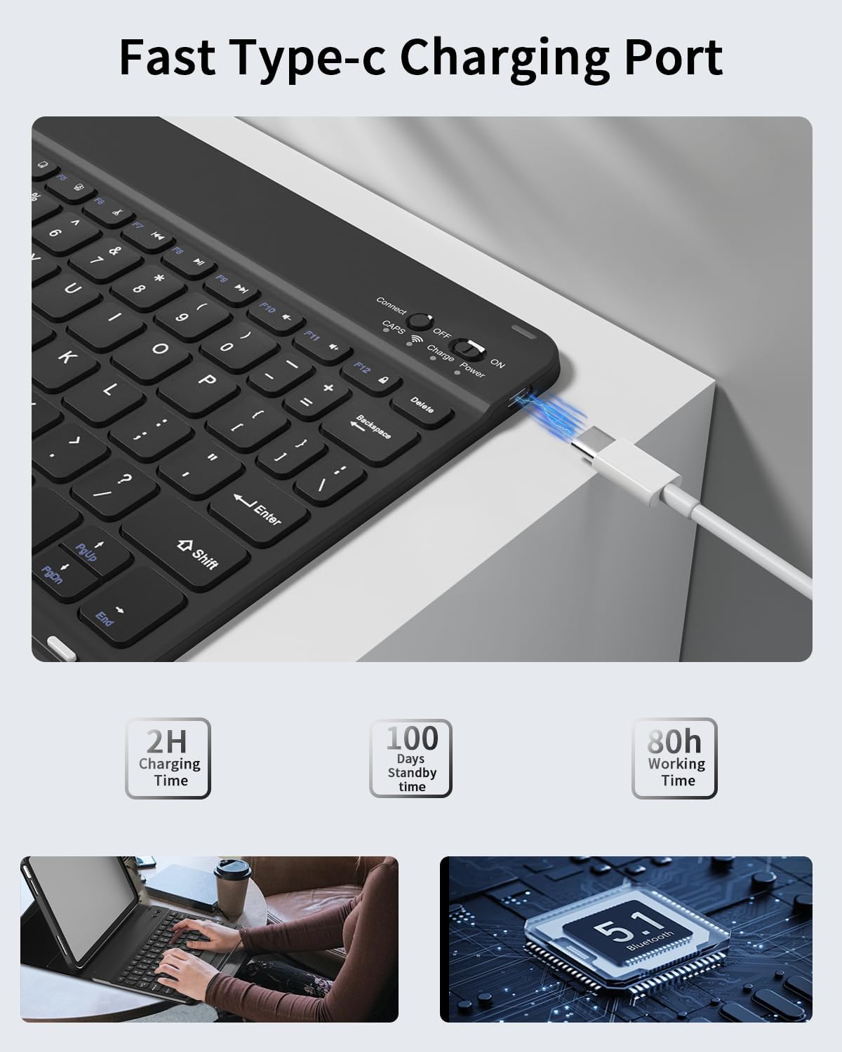 aoub for iPad (A16) 11th/10th Generation Case with Keyboard 2025/2022 - Detachable Wireless Keyboard, Folio Cover with Pencil Holder for iPad 11 inch / 10.9 inch, Black