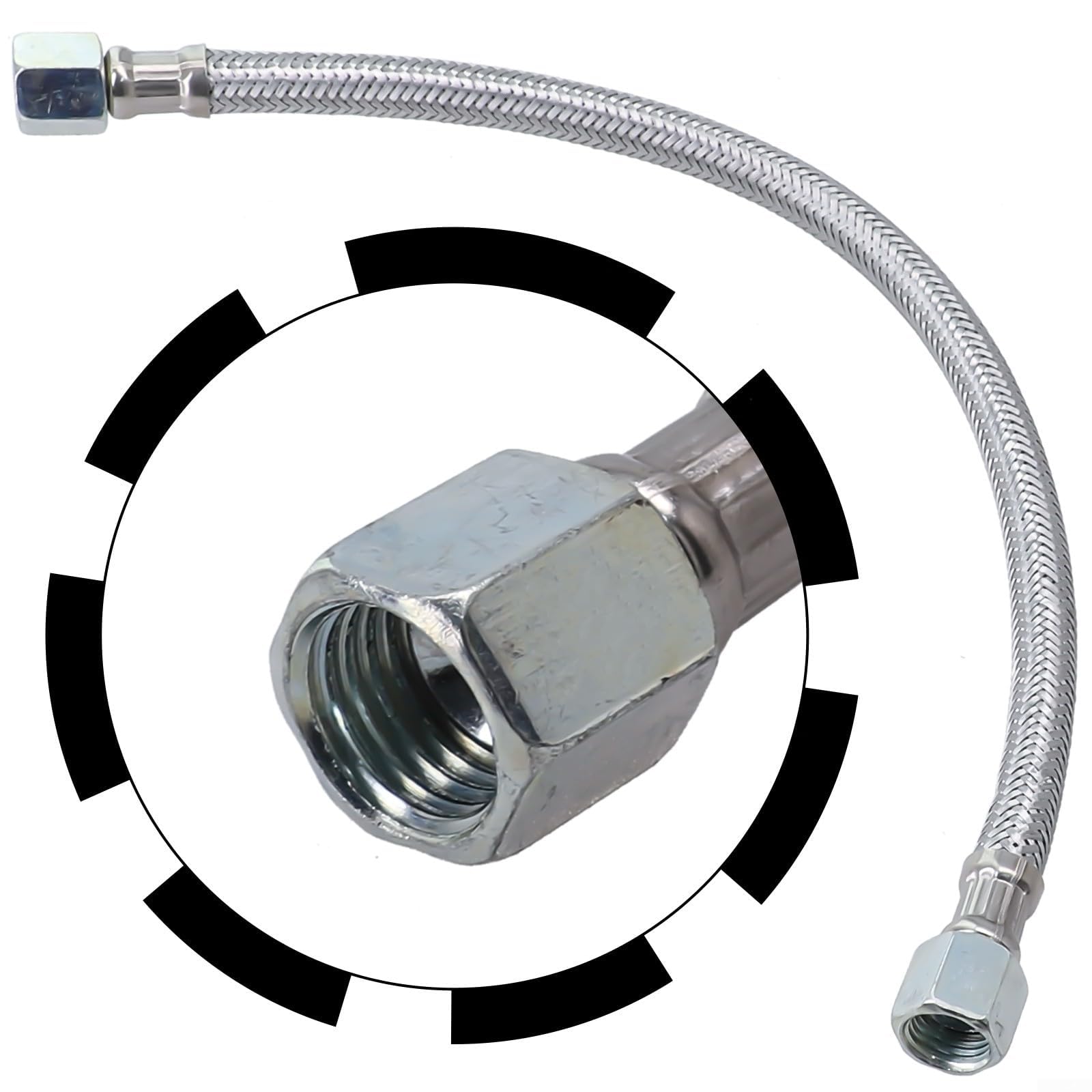 Compressore per tubo di collegamento in acciaio inossidabile con 2 adattatori. Tubo dell'aria flessibile per sistema di condotte ad aria compressa, lunghezza 35,0 cm. Raccordi a doppia rotazione su