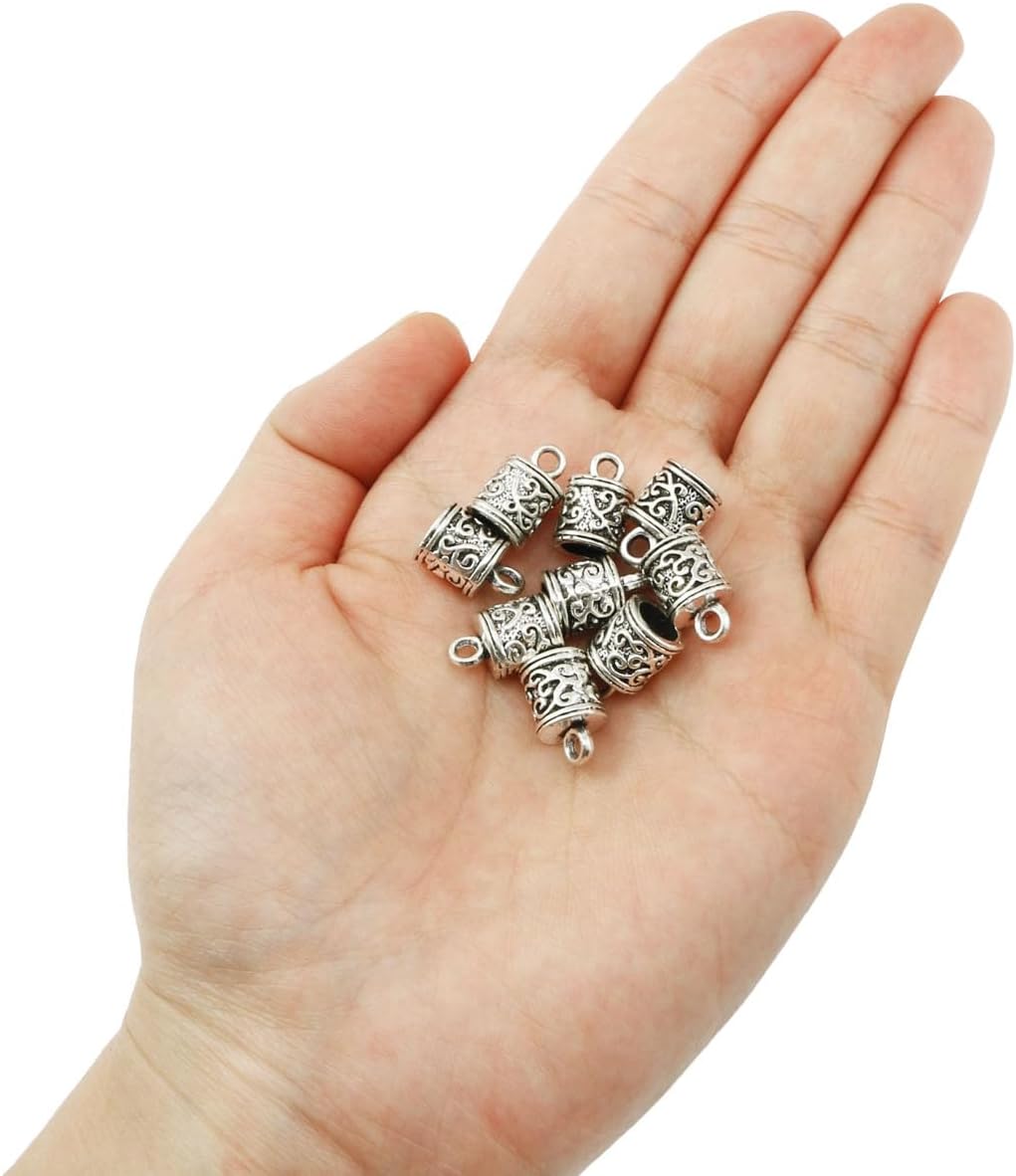 50PCS Knot End Caps Antique Silver Leather Tassel Clasps DIY Handmade Tibetan Style Alloy Pattern Bracelet End Caps 10887 for Necklaces Keychains Handbag Charms